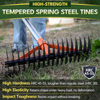 Thatch Rake for Lawns 18 Sharp Tempered Spring Steel Tines Dethatcher Rake Heavy Duty Dethatching Rakes with 62.5" Adjustable Stainless Steel Handle for Lawn Care，Dead Grass, Garden, Yard