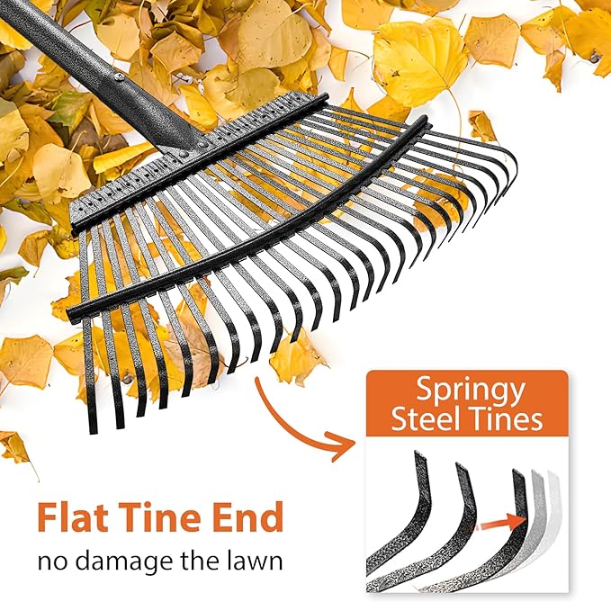 Rake for Leaves Heavy Duty, Large Garden Leaf Rakes for Lawns, 65 Inch Gardening Rake with Back-Saving Long Handle, 18.5” Wide 25 Tines Head for Quick Cleanup Yard Grass Clippings, Anti-Rust