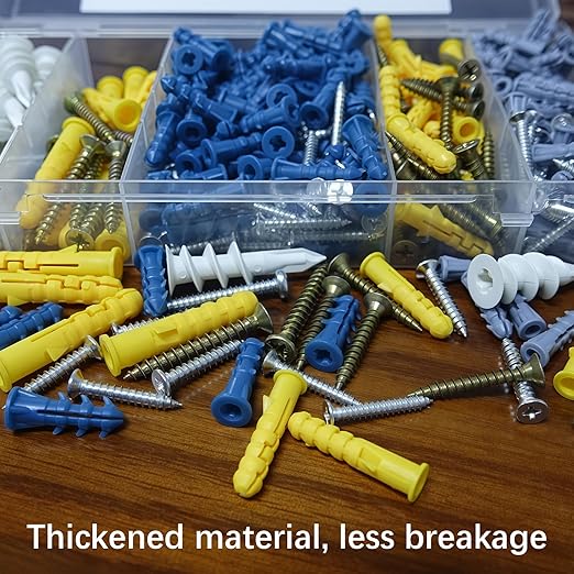 396 Pcs Drywall Anchors and Screws Kit, Dry Wall Anchors and Screws Kit, Dry Wall Screw Anchor Set, Plastic Anchor and Phillips Flat Head Screw for Concrete Brick Frame Canvas Picture Hanging Set