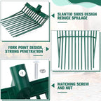 Lasnten 6 Pack Manure Fork Replacement Heads 12 Tines Heavy Duty Pitchfork Heads with Screws & Nuts Durable Horse Manure Rake for Picking up Grass Hay Animal Waste (Green)