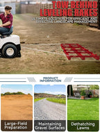 6ft Heavy Duty Drag Harrow for ATV, UTV, Tractor - Adjustable Tow Behind Leveling Rake with Weight Tray for Driveway Grader, Lawn, Field, Pasture, Food Plot Maintenance, Red(72 inch)