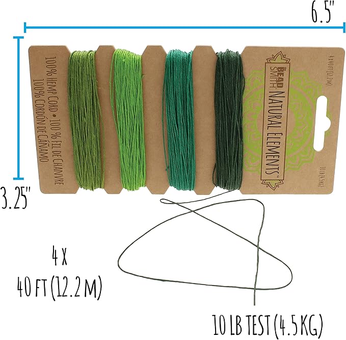 The Beadsmith 100% Hemp Cord – Emerald Colors – .55mm, 40 Foot Spool, 10LB Test Strength – Twine for Jewelry Making, Macrame, Paper Crafts, Gardening, Scrapbooking, Home Décor, DIY String Art & More