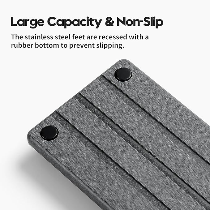 Sink Caddy Kitchen Sink Organizer, Water Absorbing Stone Tray for Sink,Diatomite Bathroom Counter Tray,Faucet Drying Mat Protector Coaster Soap Dish Rack Riser Vanity Dispenser Sponge Holder,10" x 4"