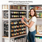 iSPECLE Expandable Can Storage Organizer Pantry, 2 Pack Large Capacity 80 Cans Pantry Organizers and Storage, Auto Rolling Dispenser & Stackable Holder for Deep Pantry Shelves, Black