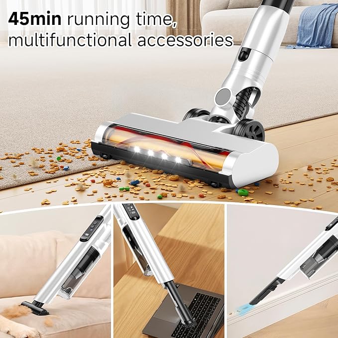 Self Clean and Empty Cordless Vacuum Cleaner with 2.5L Dust Base, Powerful Suction Handheld Vacuum, Auto Empty System, HEPA Filtration, Stick Vacuum for Pet Hair, Hardwood and Carpet, Black
