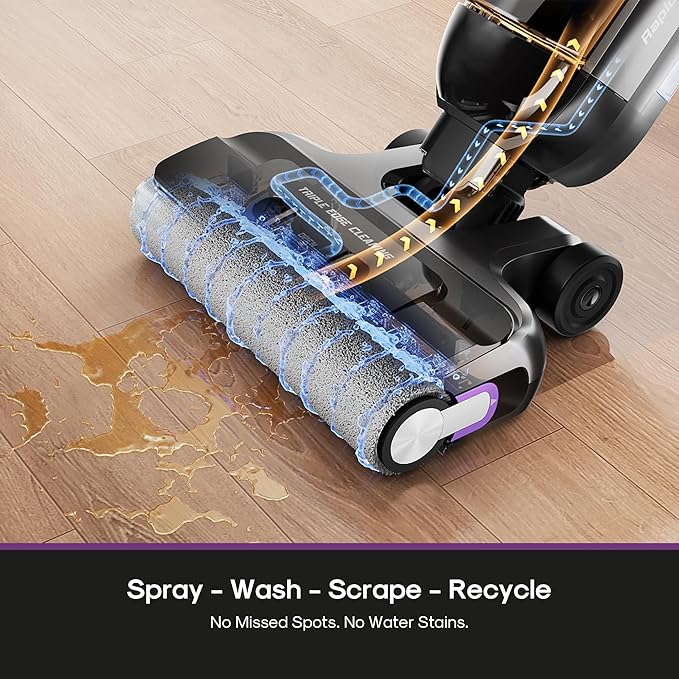 Eureka Cordless Wet Dry Vacuum Cleaner and Mop,170° Reclinable,185°F Hot Air Self-Cleaning Vacuum,Long Run Time,Great for Hard Floors Pet Hair Sticky Messes，RapidWash 730, Purple
