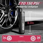 Car Vacuum, 12000Pa 2-in-1 Cleaner & Tire Inflator 150PSI, 60W Brushless Motor, Cordless Handheld Vacuum & Air Pump with Pressure Gauge, LED Light, Multi-Nozzles for Car, Home, Office