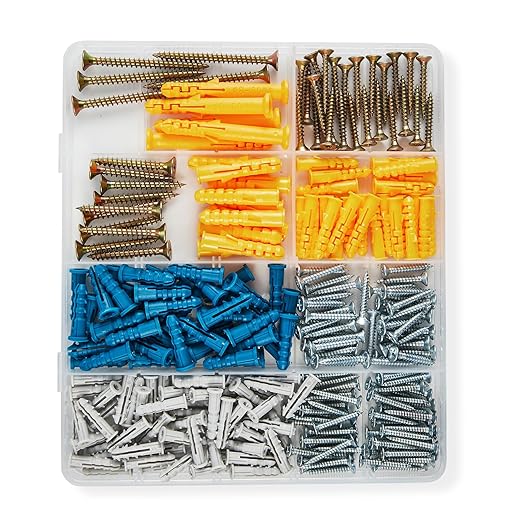 Dry Wall Anchor and Screw Combo Set 280 Pieces, 140 Plastic Wall Anchors and 140 Phillips Pan Head Screws, 5 Sizes Galvanized Screws and Wall Plug Bolts with Storage Case