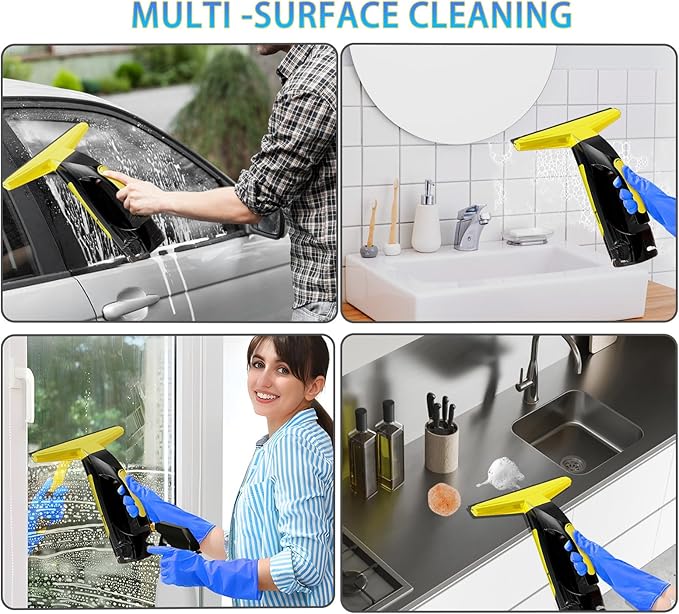 Cordless Window Vacuum Squeegee, Window Vac with Detachable Water Tank and Strong Suction, Electric Window Cleaning Tool for Shower Wall, Mirror, Glass, Car Windshield, Countertop, Tile
