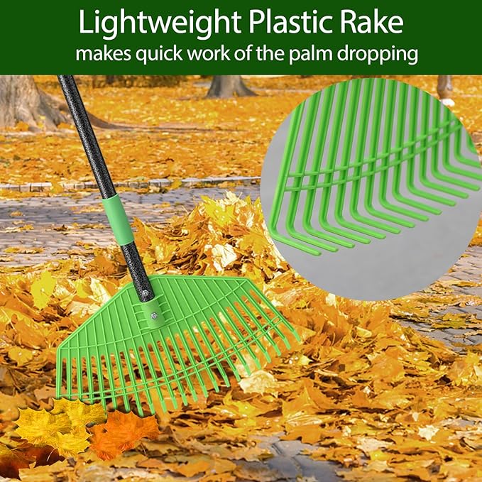 Plastic Rake for Leaves, 23 Tines 16" Wide Plastic Lawn Gravel Shrub Leaf Rake for Leaves and Grass, Thatch Garden Rakes for Yard Heavy Duty Long Handle 35-55"