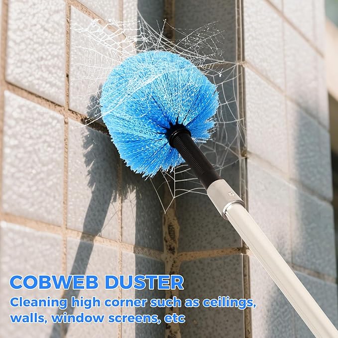 26 Feet High Reach Ceiling Fan Cleaner Duster, Window Washing Kit with Extension Pole, Aluminum 5-20 FT Telescopic Window Cleaning Squeegee Kit for Indoor Outdoor Use (Rotatable Head)