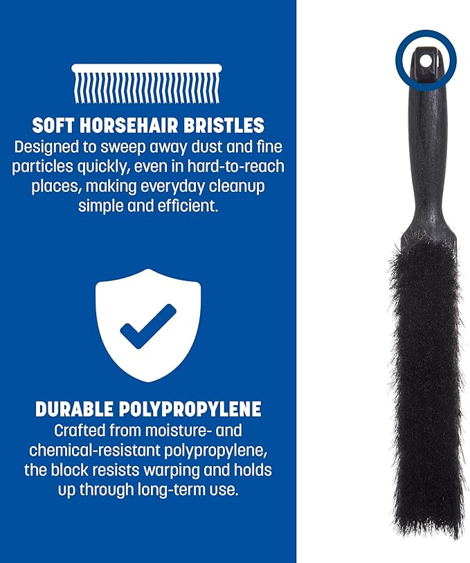 SPARTA Flo-Pac Counter Brush, Bench Brush, Dustpan Brush with Long Lasting for Counters, Floors, And Fireplace, 8 Inches, Black