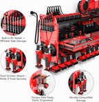 KSVO Power Tool Organizer Wall Mount with Drill Rack, Grinder Holder, Hammer & Pliers Rack, Locking Drawers, 6-Outlet Charging Shelf – Heavy Duty Metal Tool Storage for Garage, Workshop (Red)