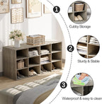 Garden 4 you Shoe Storage Bench, Cubby Shoe Rack with 12 Cubbies, 3-Tier Wood Shoe Rack Organizer, Shoe Organizer Cabinet for Entryway, Hallway, Closet and Garage, Grey