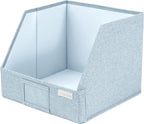 Trapezoid Storage Bins – 12"x12"x10"x 4" Closet Shelf Organizer & Baskets, Fabric Storage Baskets, Collapsible Organizer Boxes for Towels, Baby Clothes, Spring Wardrobes – Light Blue, 3 Pack