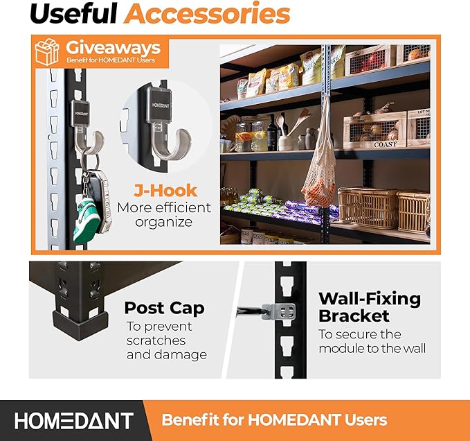 HOMEDANT 28" W 5 Tier Heavy Duty Garage Shelving Adjustable Metal Rack Storage Shelves Standing Shelf Unit Organizers Pantry Closet Black 1Pack