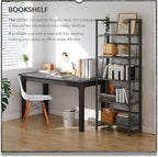4NM No Assembly Folding Bookshelf, 5-Shelf 62.2" H Collapsible Foldable Bookcase Storage for Small Spaces, Gray and Black