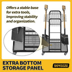 SOYEEZE Garden Tool Organizer with Lockable Wheels, Heavy Duty 3-Tier Yard Tower Tool Rack for Garage, Holds Up to 35 Long-Handled Tools, Garden Tool Cart with 12 Hooks for Tool Organization Storage