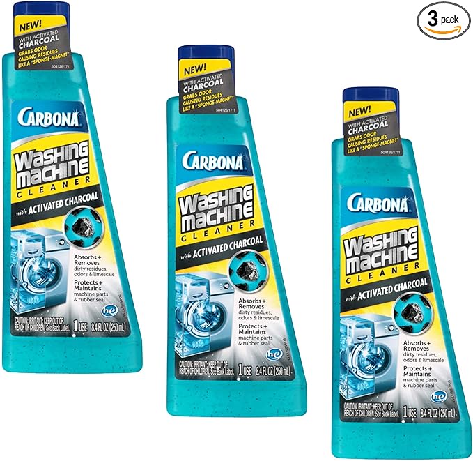 Carbona Washing Machine Cleaner with Activated Charcoal | Removes Odor-Causing Residues | Works in Standard & High Efficiency Washing Machines | 8.4 FL Oz, 3 Pack