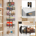 Adjustable Over The Door Organizer, Closet Door Organizer Heavy Duty Hanging Door Storage with 4 Metal Baskets and PVC Pocket, Behind Organizer for Bathroom Closet Bedroom Cabinet, Black