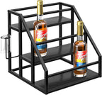 Coffee Syrup Rack Organizer, Spice Racks, Syrup Bottle Holder Stand for Coffee Bar, 3-Tier 12 Bottles Storage Shelves for Syrup, Wine, Dressing for Kitchen Countertop, Black