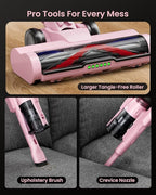 Cordless Vacuum Cleaner for Home, Upgraded 60Kpa Powerful Suction Pet Hair Vacuum with 70min Runtime, Green LED Light for Hardwood Floors & Carpet, Self-Standing Rechargeable Stick Vacuum, Pink