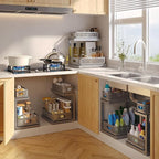 2-Pack Under Sink Storage Organizer with 2-Tier Slide Out Drawer, Sophisticated Mesh Pull Out Shelf for Kitchen & Bathroom, Fits Small Items, Upgraded Arched Track for Smooth Gliding(Patented)