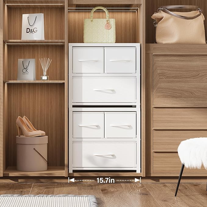 Homeiju Stackable 3-Drawer Fabric Dresser with Waterproof Wood Top – Closet Drawers & Storage Drawers for Bedroom, Modern Metal Frame Design (2 Tier-1 Pack)