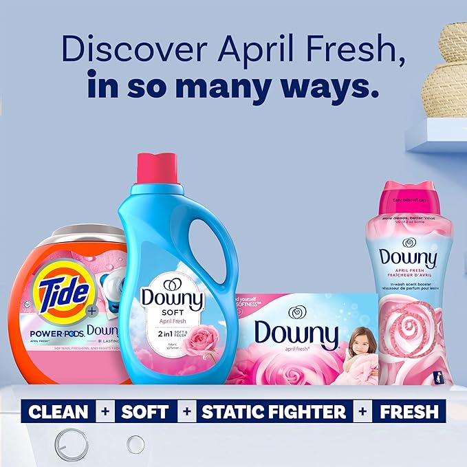Downy Soft, 2 in 1 Soft and Fresh Liquid Fabric Softener, April Fresh, 44 fl oz, 60 Loads, Fabric Conditioner Liquid provides softness and freshness for fabrics