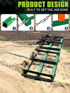 6ft Heavy Duty Drag Harrow for ATV, UTV, Tractor - Adjustable Tow Behind Leveling Rake with Weight Tray for Driveway Grader, Lawn, Field, Pasture, Food Plot Maintenance, Green(72 inch)