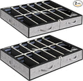 Under Bed Shoe Storage Organizer, Set of 2, Underbed Shoes Container with Adjustable Dividers, Fits 24 Pairs, Gray