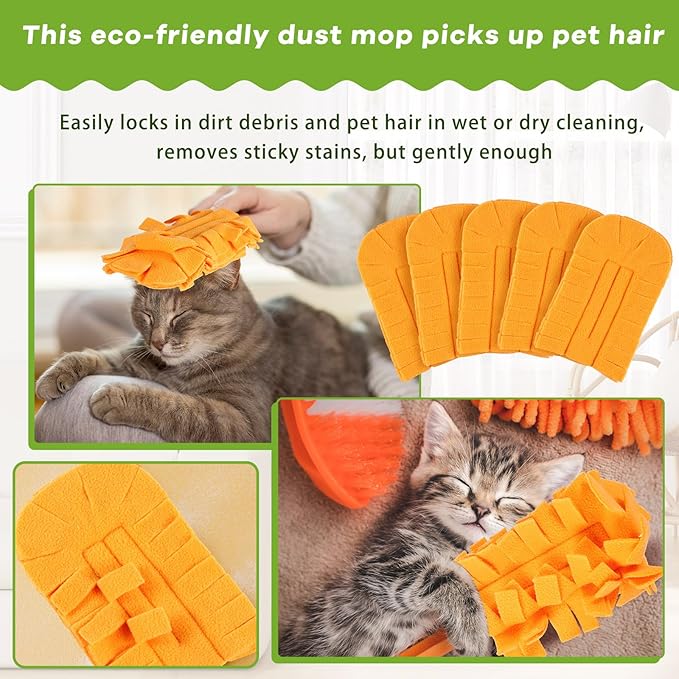 Zubebe 12 Pcs Duster Refill Reusable Fleece Duster Refills Feather Flat Dusters Multi Surface Washable Cleaning Pads Tools for Home, Blinds, Car, Pet, Furniture, Fans (Orange)