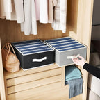 Jeans Organizer - Wardrobe Clothes Organizer with 5 Cells, Closet Organizers and Storage for Jeans, Sweater, Pants Organizers for Closet, Shelves, 4 Pack (Black)
