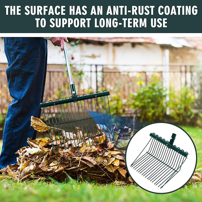 Tandefio 2 Pack Pitchfork Replacement Head Metal Horse Manure Rake Gardening Pitch Fork with Angled Tines for Horse Stall Poop Picking up(Green)