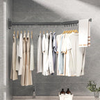 Grey Color Laundry Rack - Wall Mounted, Collapsible Clothes Drying Rack With Loop-type Hooks