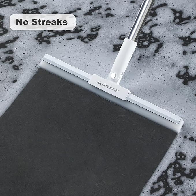 JOYBOS Rubber Squeegee for Floor, 50'' Long Handle Floor Squeegee Broom, Silicone Broom for Pet Hair Remover, Magic Broom Sweeper Window Squeegee for Floor, Tile, Grout, Brick, Decks, Garages,Basement