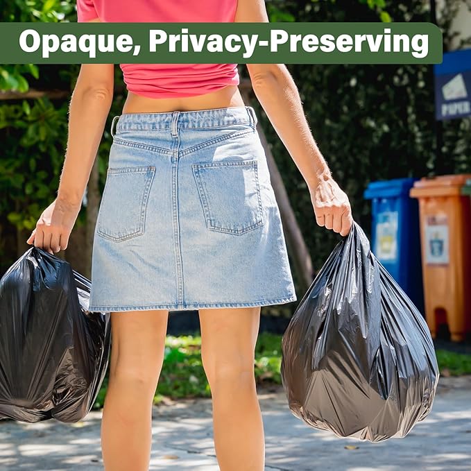 Jaoul Trash Bags 8 Gallon, Strong Tear & Leak Resistant Medium Garbage Bags, 0.97 Mil Extra Strong Trash Bags for 30 Liter Trash Can, Suitable for Kitchen, Bathroom, Restroom, Car, Black, 60 Counts