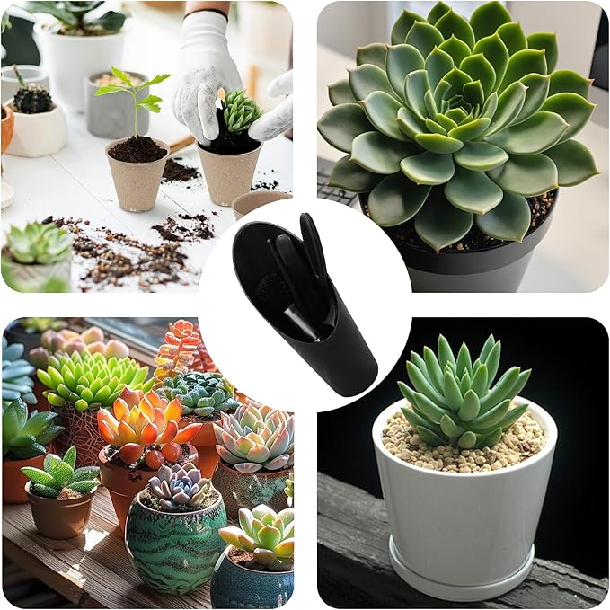 5Pcs Mini Succulent Tools Set, Plastic Garden Hand Tools Kit for Indoor Plant Care, Succulent Bonsai Miniature Garden Tool Set,Small Gardening Tools for Transplanting Digging Planting, Black