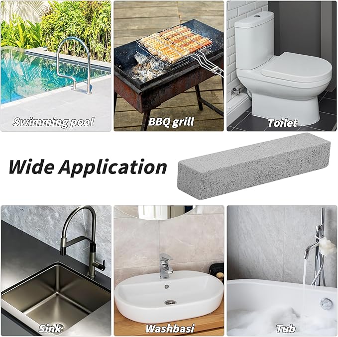 50 Pack Pumice Stones Bulk for Cleaning - Grey Pumice Scouring Pad with 2 Universal Handles, Pumice Stick Cleaner for Removing Toilet Bowl Ring, Bath, Household, Kitchen, Pool, 5.9 x 1.4 x 0.9 Inch