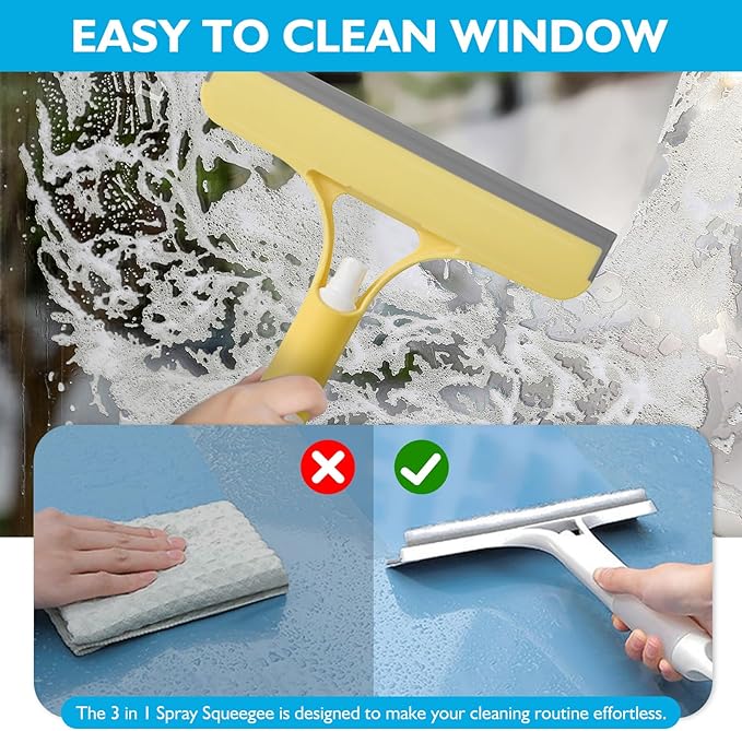 3 in 1 Window Cleaning Scraper, 3 in 1 Spray Squeegee for Window Cleaning, 2025 New with Brush and Built-in Spray Bottleall-Purpose Shower Glass, Mirrors, Car, Home Window Cleaner Tool (B)