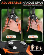 8.5" Pruning Shears for Gardening, 【Unique Stepless Handle Opening】Professional Bypass Garden Clipper, Heavy Duty Plant Pruners for Branch 【SK5 Steel Blades】【Built-in Spring】【All Hand Sizes】
