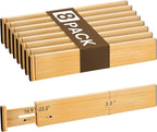 Bamboo Drawer Divider Set of 8, Adjustable Spring-Loaded Drawer Organizer (16.9"-22.2"), 2.3" Height, Suitable for Kitchen, Desk, Bathroom, Clothing, and Miscellaneous Drawer Organization, Natural