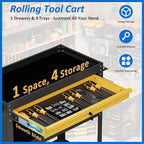 3 Tier Heavy Duty Rolling Tool Cart on Wheels with Drawer & Pegboard, 420Lbs Capacity Mobile Garage Storage Organizer Cart for Mechanics, Workshop