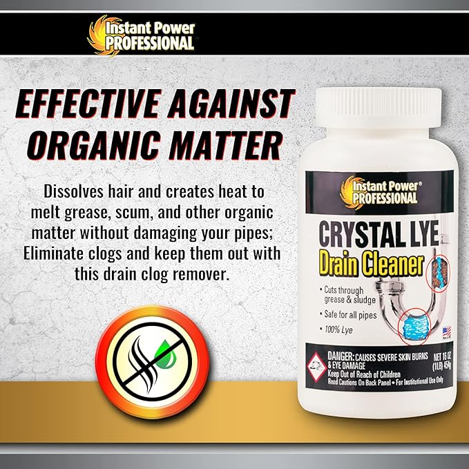 Instant Power Professional Crystal Lye Drain Cleaner, Drain Clog Remover Made of Pure Lye Crystals (12 Pack)