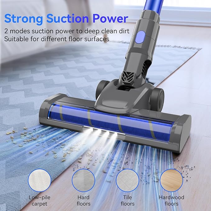 Cordless Vacuum Cleaner, 10-in-1 Lightweight Stick Vacuum with 33 kPa Powerful Suction, 45-Min Runtime, Rechargeable Vacuum Cordless for Home Hard Floor Low-Pile Carpet and Pet Hair