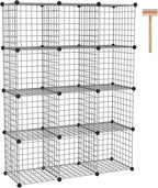 C&AHOME Wire Cube Storage, 12 - Cube Organizer Metal C Grids, Modular Shelves Units, Closet Organizer, Ideal for Home, Office, Living Room, 36.6”L x 12.4”W 48.4”H, Silver Gray UWCS3012G