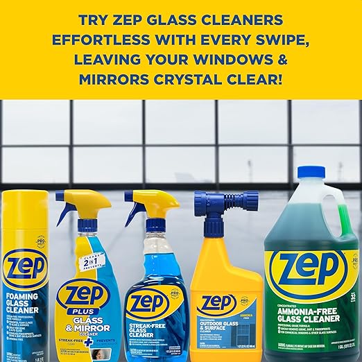 Zep Foaming Glass and Plexiglass Cleaner - 19 oz (Case of 4) ZUFGC19 – Foaming Formula that clings to Vertical Surfaces for Streak-Free Glass Cleaning
