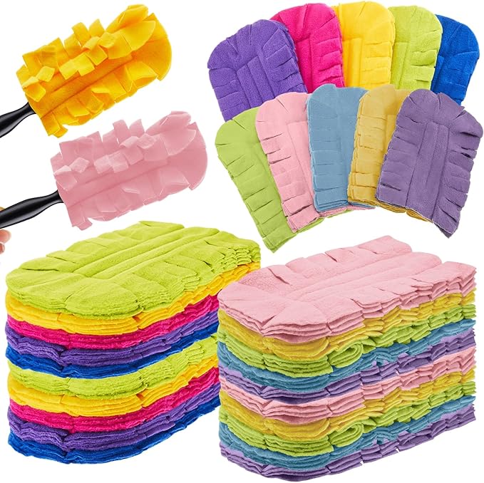 Zubebe 20 Pcs Duster Refill Reusable Fleece Duster Refills Feather Flat Dusters Multi Surface Washable Cleaning Pads Tools for Home, Blinds, Car, Pet, Furniture, Fans (Vivid Color)