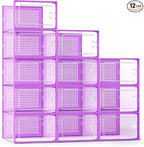 Kuject X-Large Shoe Storage Boxes Organizers Clear Plastic Stackable 12 Pack, Shoe Rack & Holder Substitute, Sneaker Containers, Toy Storage Organizer Bins for Entryway, Closet, Under Bed, Purple