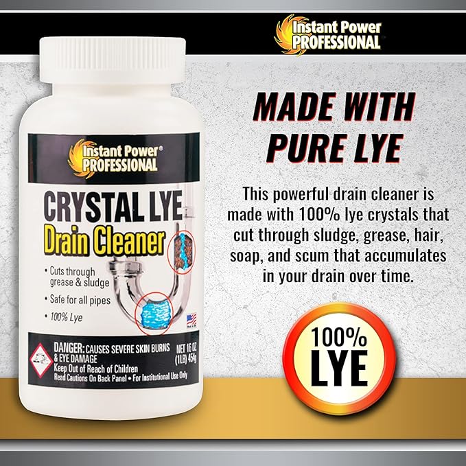 Instant Power Professional Crystal Lye Drain Cleaner, Drain Clog Remover Made of Pure Lye Crystals (12 Pack)
